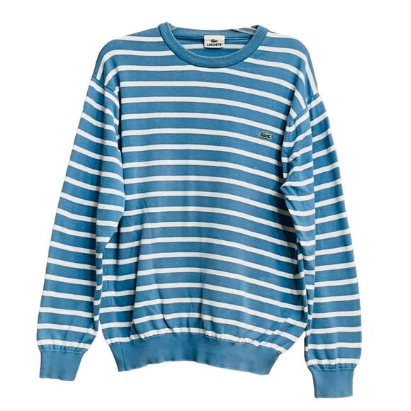 Lacoste Blue White Stripes Pullover Logo Long Sleeve Men’s Sweater - Picture 1 of 9